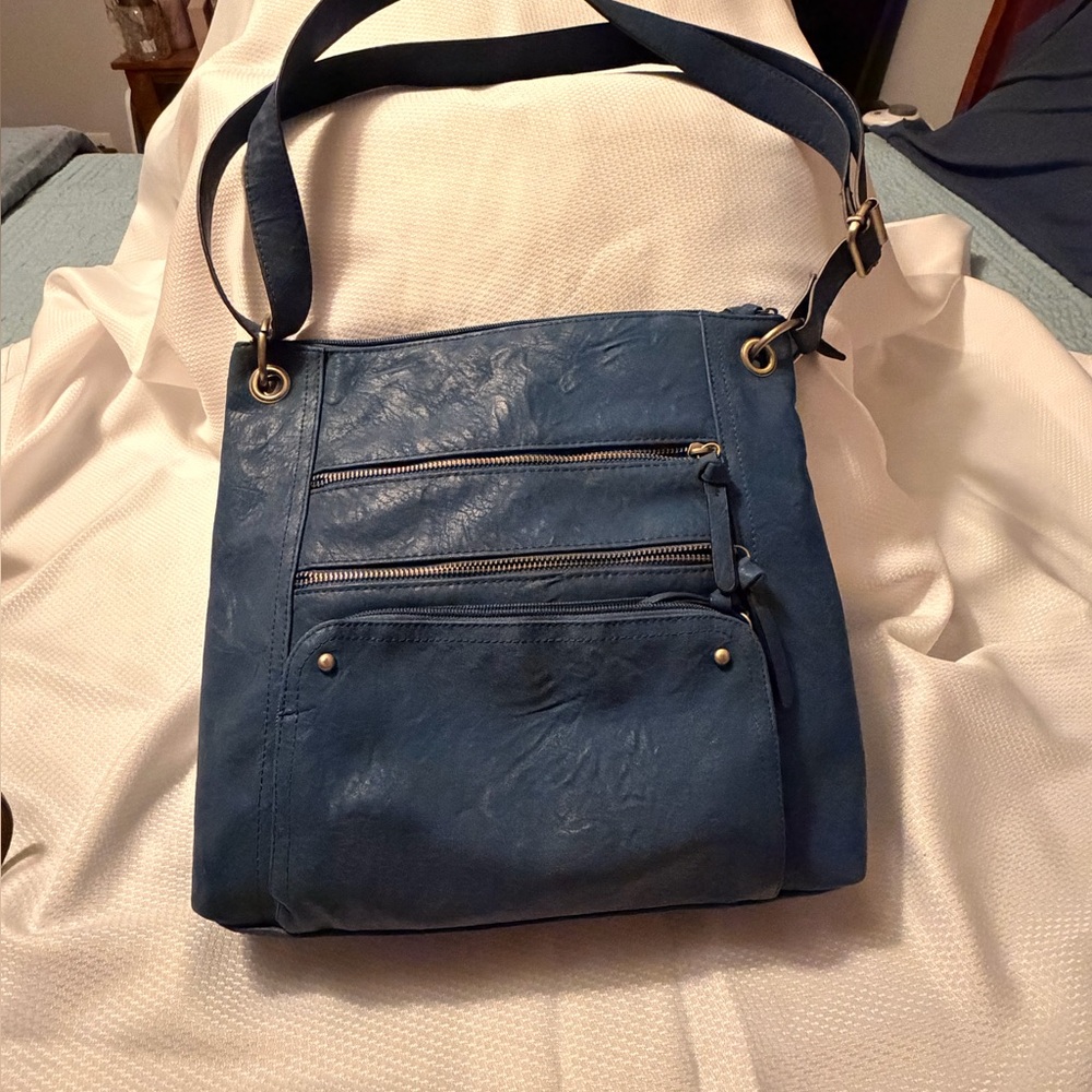 Blue Leather Shoulder Bag